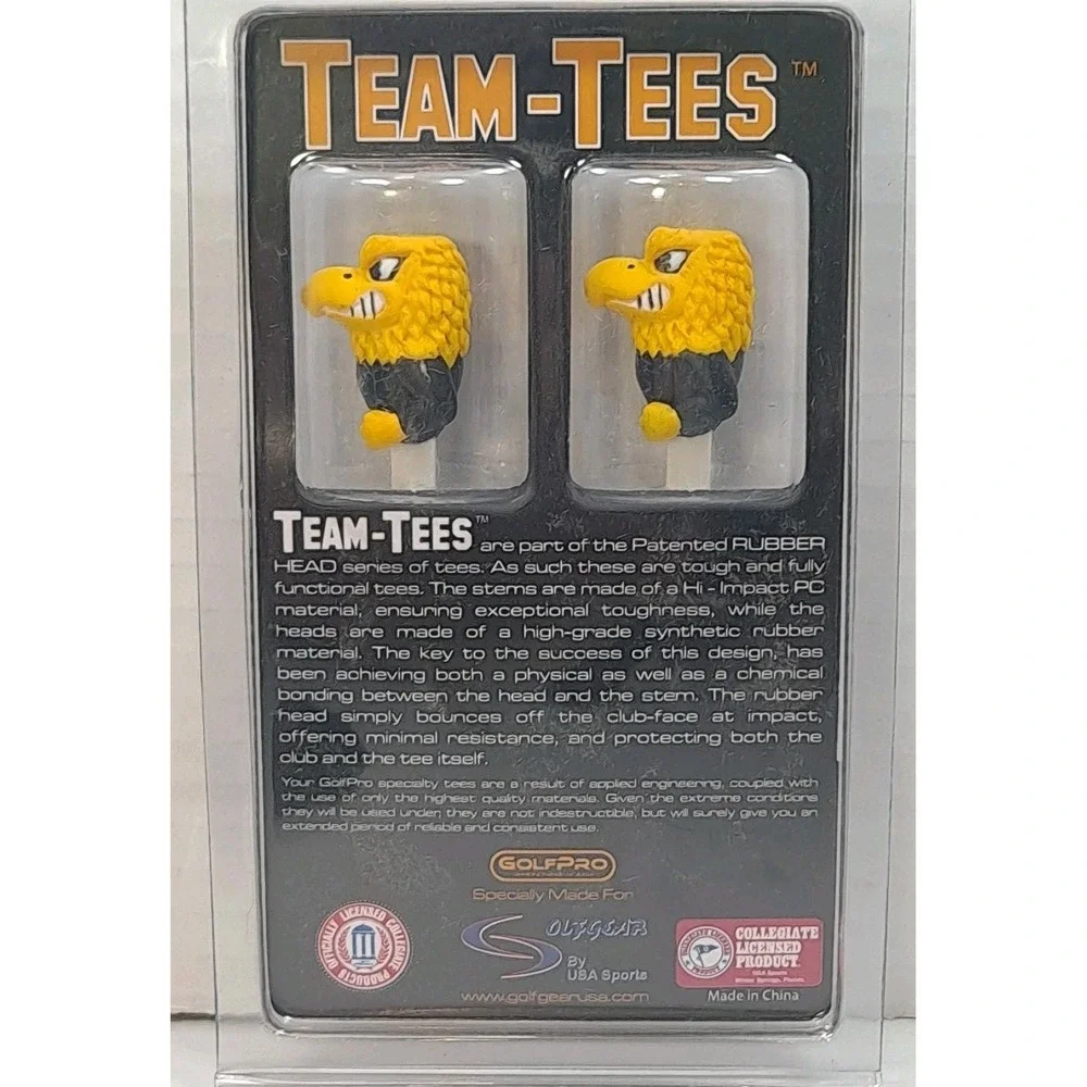 Iowa Hawkeyes Mascot Golf Tees Golf Pro Rubber‎ Head, 2 Total Golf Tees